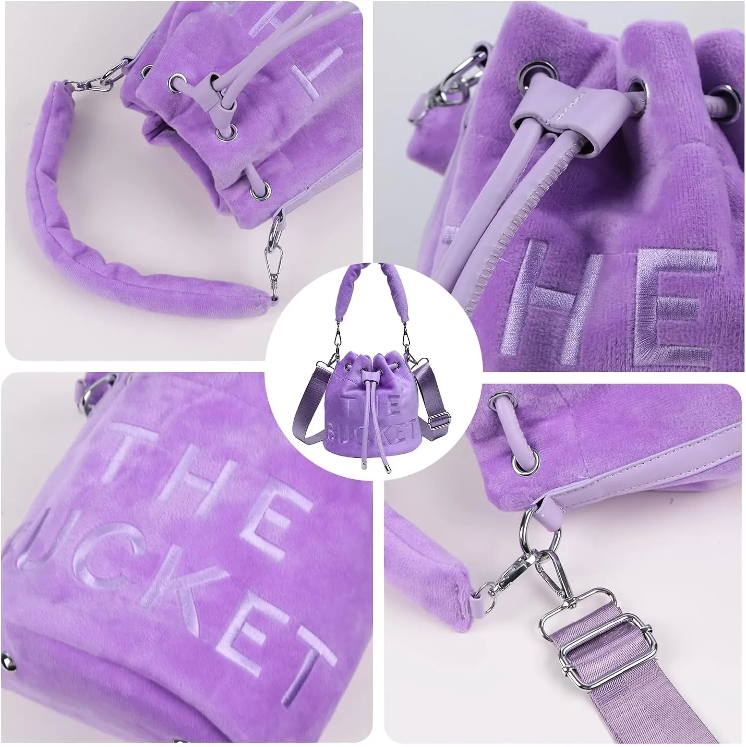 JQAliMOVV Mini Crossbody Bucket Bags for Women Trendy Velvet Bucket Purse Hobo Drawstring Handbags