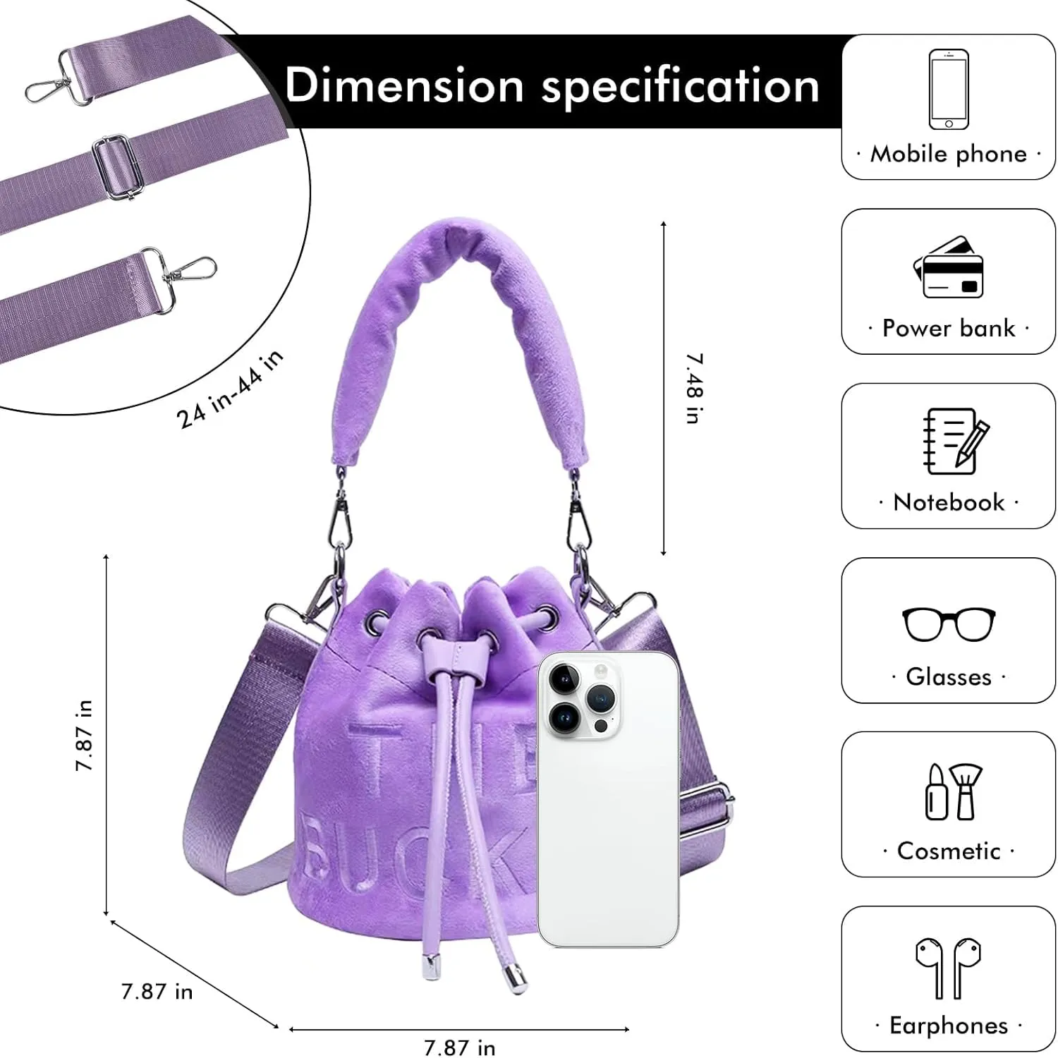 JQAliMOVV Mini Crossbody Bucket Bags for Women Trendy Velvet Bucket Purse Hobo Drawstring Handbags