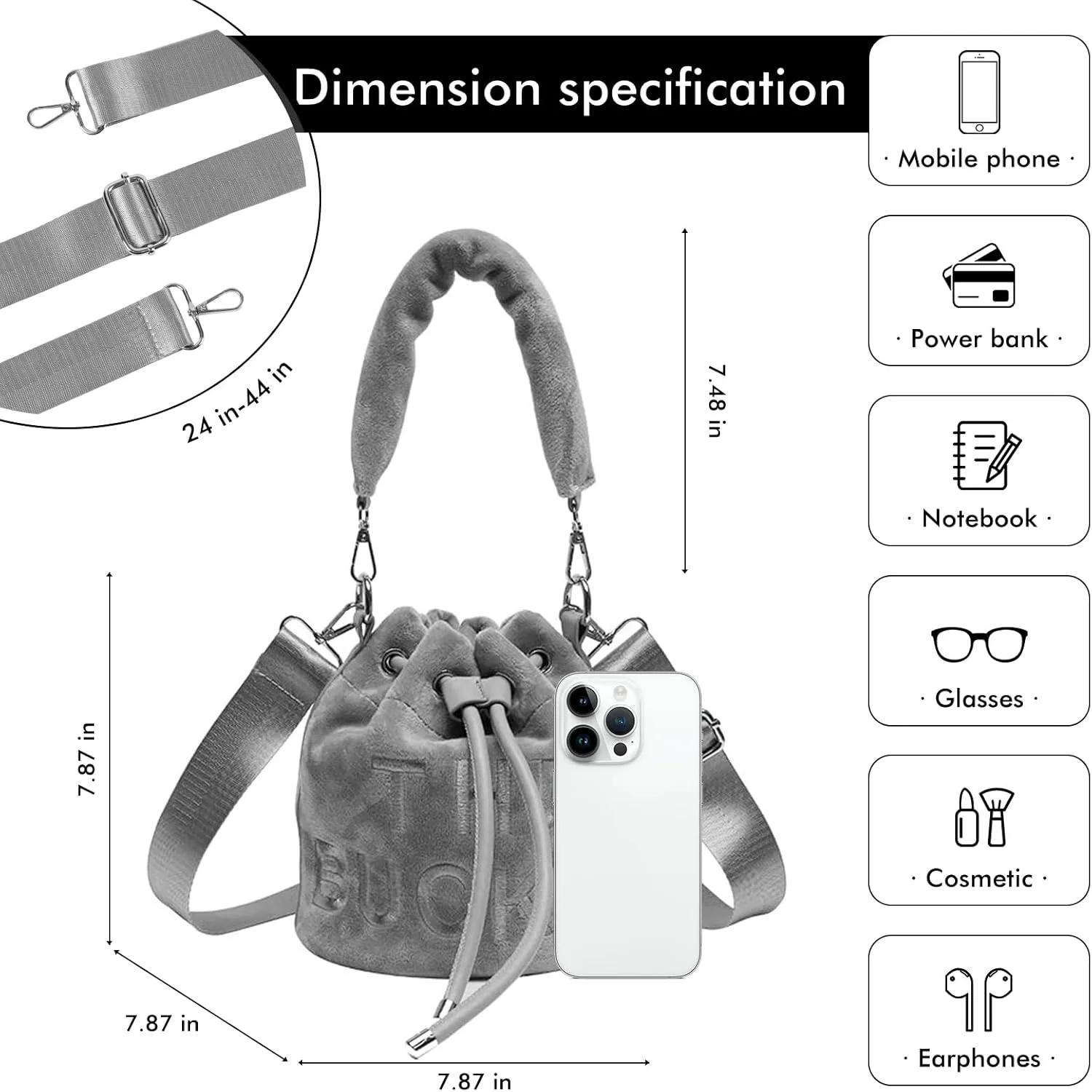 JQAliMOVV Mini Crossbody Bucket Bags for Women Trendy Velvet Bucket Purse Hobo Drawstring Handbags