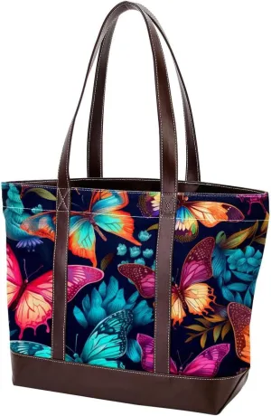 Jungle Colored Butterfly-979 Tote Bags Durable Leather Canvas Purses and Handbags for Women Top Handle Shoulder Satchel Hobo Bags