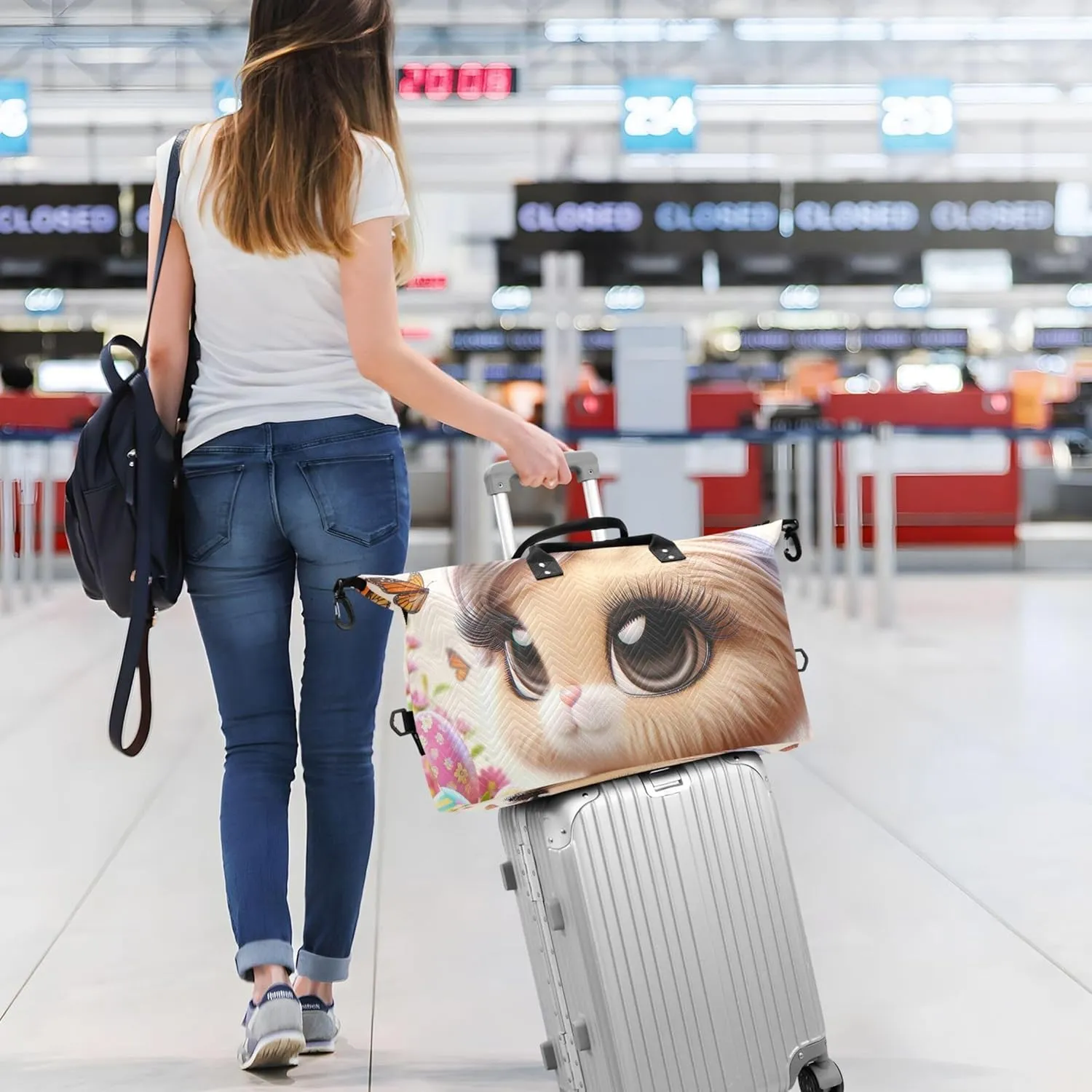 Kawaii Shaggy Rabbit Rabbit Duffel Bag Womens Toiletry Pouches Set of 2, Cute Women Small Duffel Bag Weekender Travel Bag