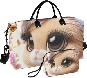 Kawaii Shaggy Rabbit Rabbit Duffel Bag Womens Toiletry Pouches Set of 2, Cute Women Small Duffel Bag Weekender Travel Bag