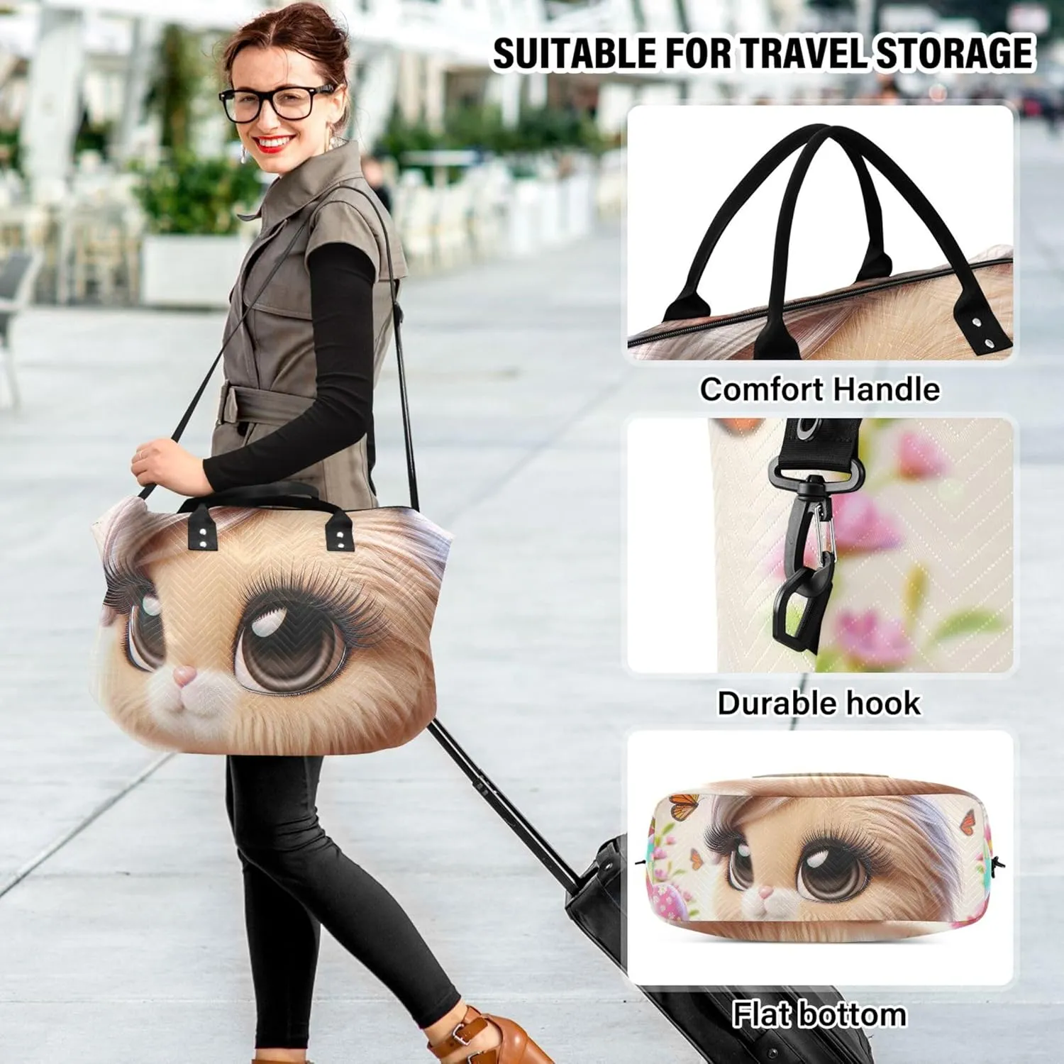 Kawaii Shaggy Rabbit Rabbit Duffel Bag Womens Toiletry Pouches Set of 2, Cute Women Small Duffel Bag Weekender Travel Bag