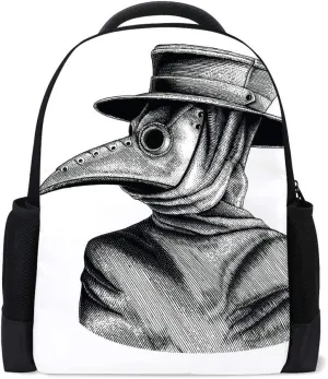 Kuizee Classic Backpack Schoolbag Adjustable Padded Shoulder Straps Daypack Beak Doctor Hand Drawn Vintage Sketch Casual Bags Durable College Daily 16Inch