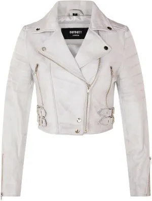 Ladies Cropped Jacket Short Body Gothic Top Chic Biker REAL LEATHER Jacket