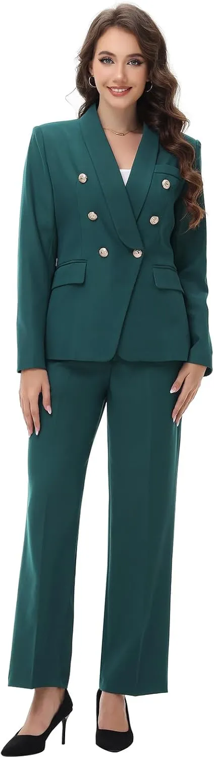 Lamgool Womens Suits 2 Piece Set Shawl Lapel Jacket and Pants Business Casual Outfits