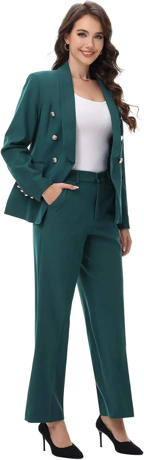 Lamgool Womens Suits 2 Piece Set Shawl Lapel Jacket and Pants Business Casual Outfits