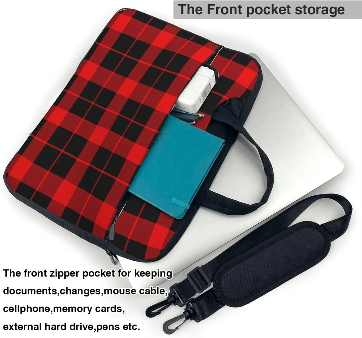Laptop Bag Case Classic Red Black Plaid Computer Messenger Shoulder Bag Laptop Sleeve Briefcase