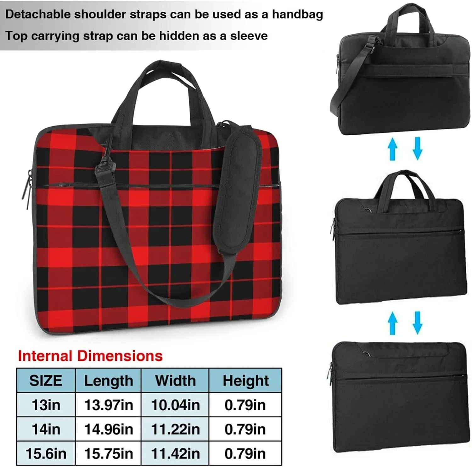 Laptop Bag Case Classic Red Black Plaid Computer Messenger Shoulder Bag Laptop Sleeve Briefcase