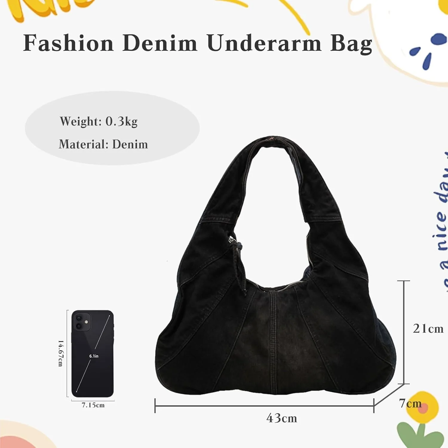 Large Capacity Shoulder Casual Tote Retro Top Handle Jean Purse Hobo Ladies Classic Underarm Women Handbag
