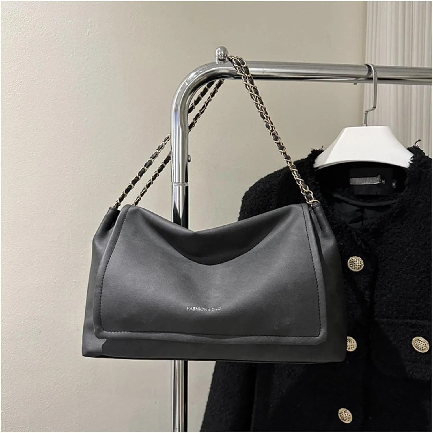 Large Chain Bag Tote Bag for Women PU Leather Shoulder Bags Hobo Bags Purse and Handbags with Chain Strap (D)