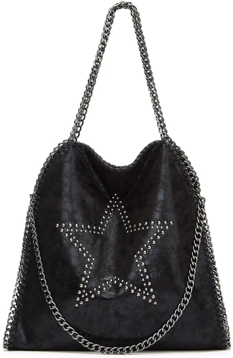 Large Slouchy Hobo Bag Faux Leather Chic Studded Tote Hobo Handbag for Women