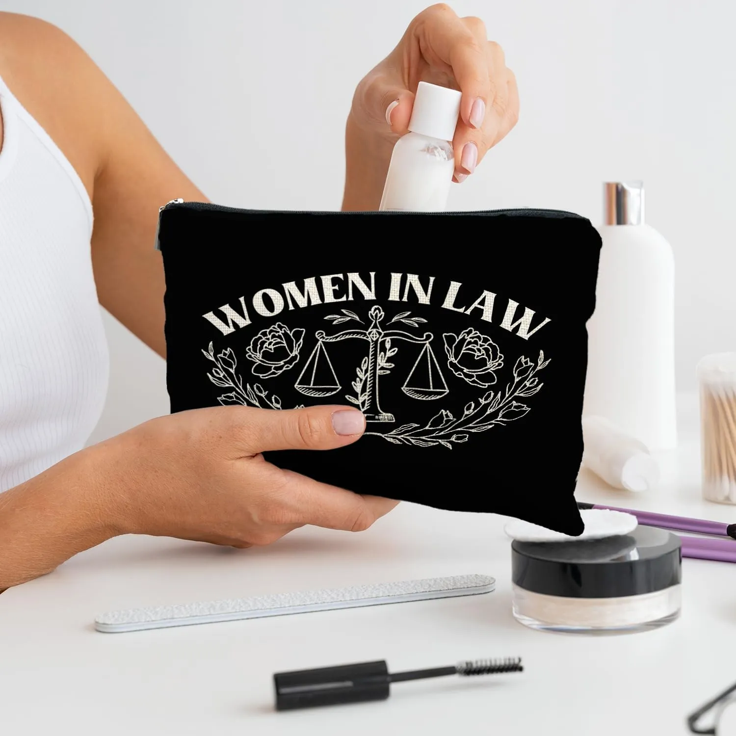 Lawyer Gifts for Women - Law Graduation & Future Lawyer Gift, Women in Law Cosmetic Bag - Black Makeup Pouch