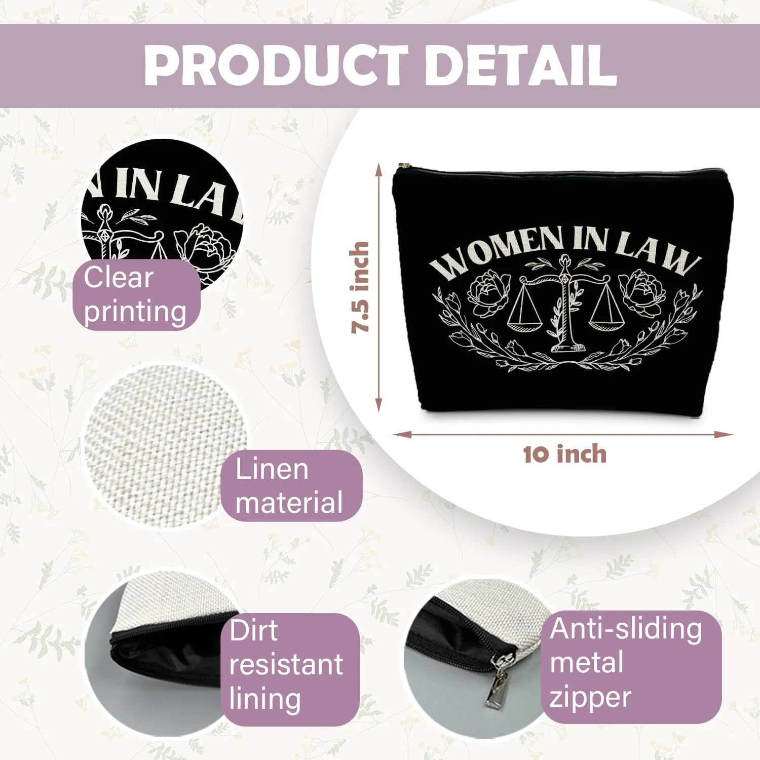 Lawyer Gifts for Women - Law Graduation & Future Lawyer Gift, Women in Law Cosmetic Bag - Black Makeup Pouch