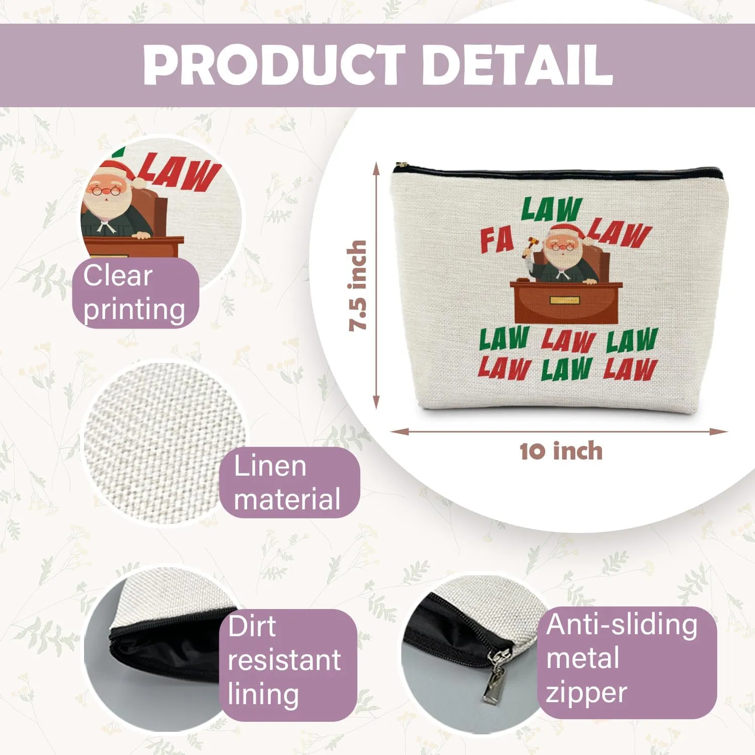 Lawyer Gifts for Women, Lawyer Santa Makeup Bag, Christmas Gifts for Lawyer, Fa Law Law Lawyer Cosmetic Bags Makeup Pouch