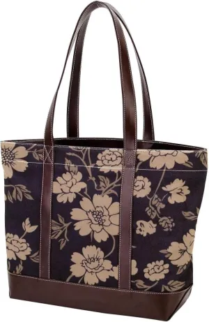 Leaf Art-817 Tote Bags Durable Leather Canvas Purses and Handbags for Women Top Handle Shoulder Satchel Hobo Bags