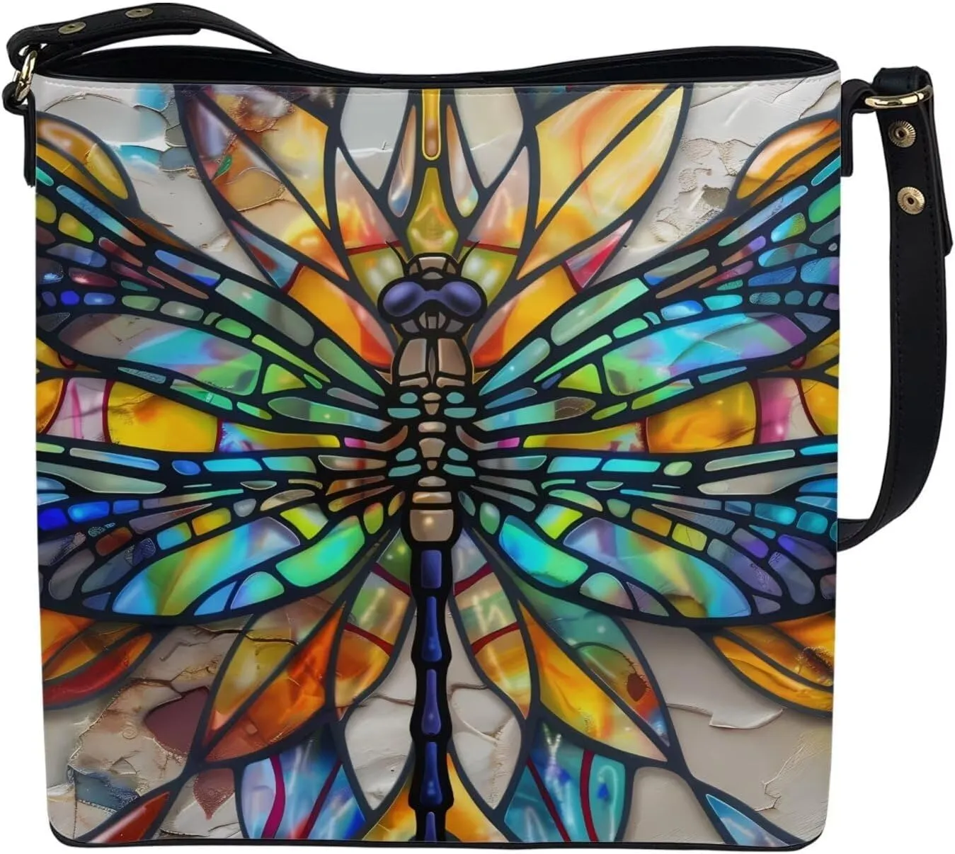 Leather Bucket Bags for Women Boho Mosaic Folk Art Hobo Bags Shoulder Tote Purse Handbags with Adjustable Strap