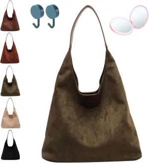 Leather Hobo Bags for Women - Brown Suede Retro Shoulder & Slouchy Bags for Fall