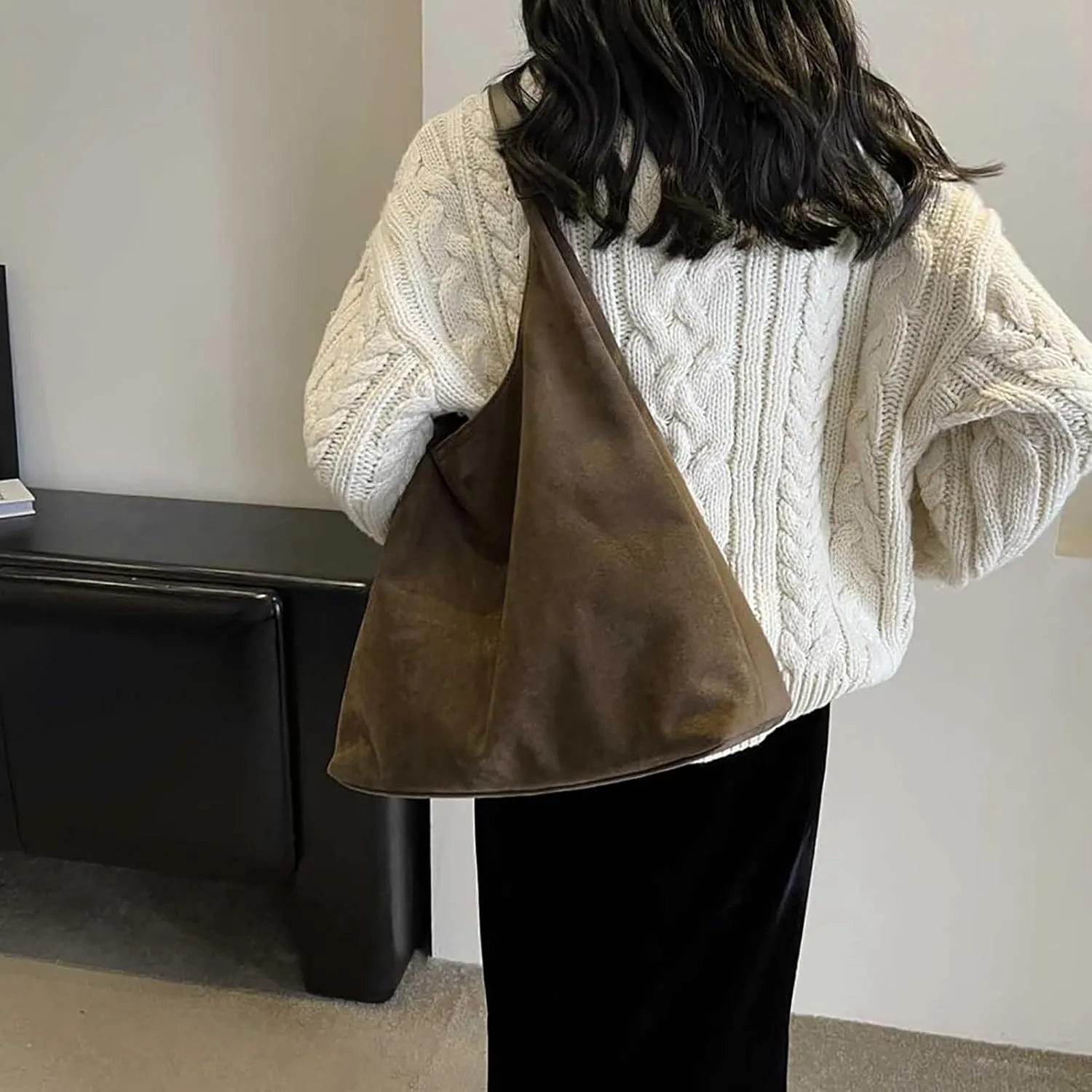Leather Hobo Bags for Women - Brown Suede Retro Shoulder & Slouchy Bags for Fall