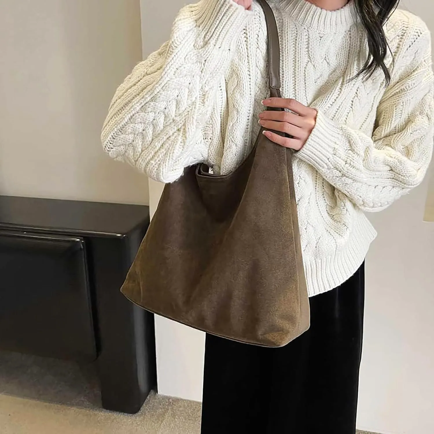 Leather Hobo Bags for Women - Brown Suede Retro Shoulder & Slouchy Bags for Fall