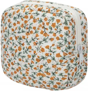 LETGO Floral Makeup Bag, Small Cosmetic Bag for Women Girls, Cute Cotton Makeup Bag, Quilted Makeup Bags, Flower Travel Make up Bag for Purse (Brown Floral)