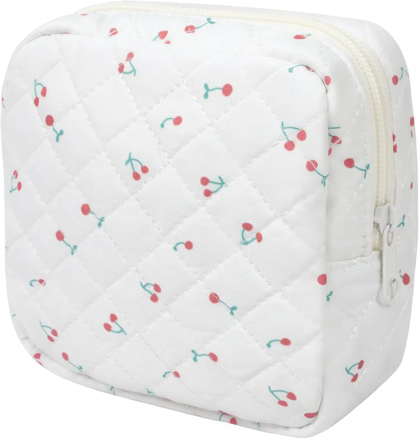 LETGO Floral Makeup Bag, Small Cosmetic Bag for Women Girls, Cute Cotton Makeup Bag, Quilted Makeup Bags, Flower Travel Make up Bag for Purse (Cherry)