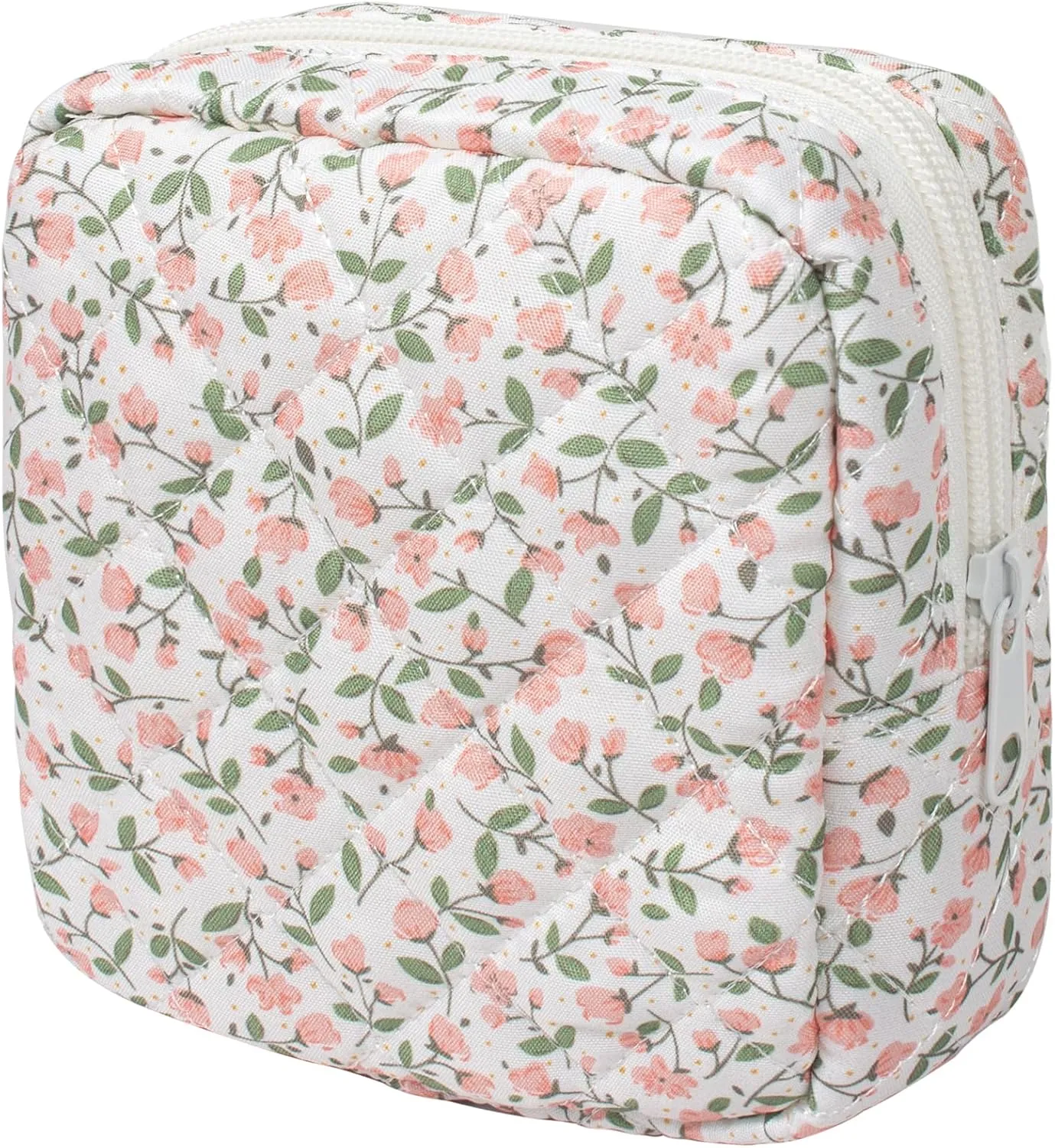 LETGO Floral Makeup Bag, Small Cosmetic Bag for Women Girls, Cute Cotton Quilted Bag, Pink Floral