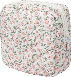 LETGO Floral Makeup Bag, Small Cosmetic Bag for Women Girls, Cute Cotton Quilted Bag, Pink Floral