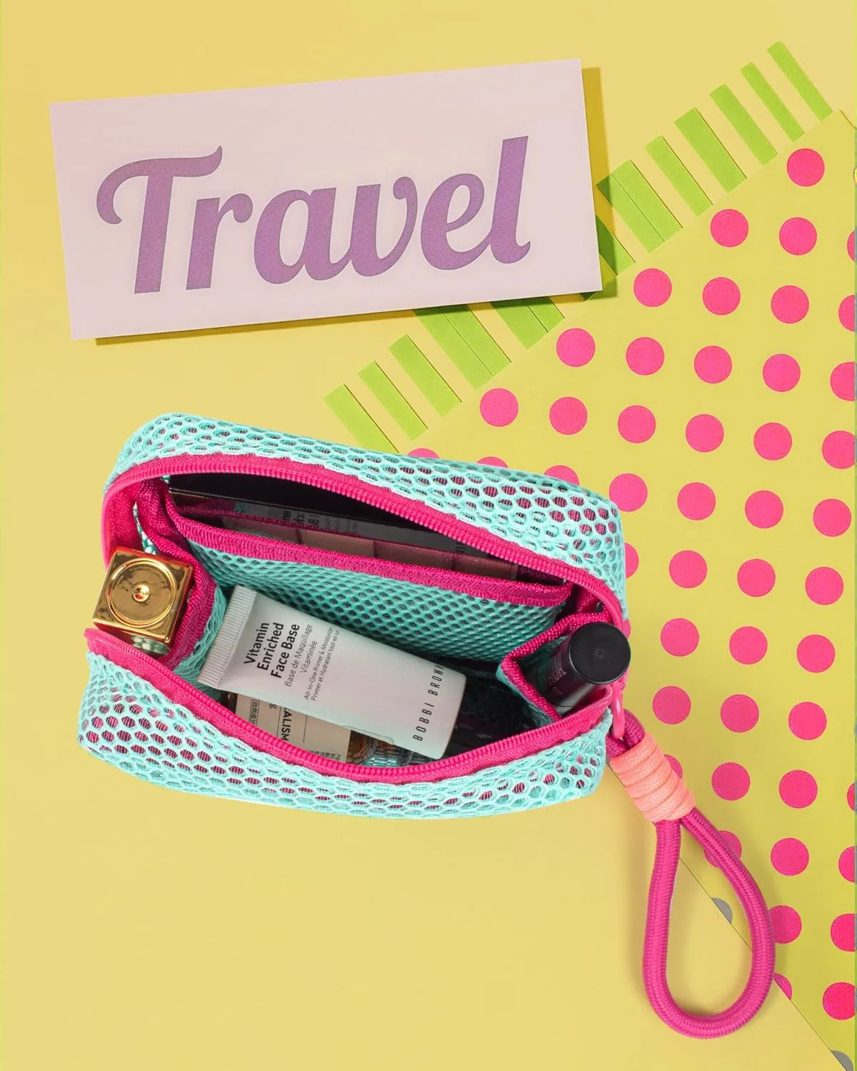 LETGO Mesh Makeup Bag Mesh Cosmetic Bag Travel Toiletry Bag Pouch with Zipper Mini Cute Makeup Cosmetic Travel Toiletry Purse Bag for Travel Accessories (Green)