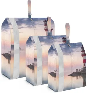 Lighthouse Landscape Packing Cubes Set of 3, Lightweight Travel Luggage Organizers Foldable Bags for Easy Packing and Organization