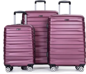 Lightweight and Durable 3 Piece Luggage Set with Expandable Space, Double Spinner Wheels, Adjustable Handle, Wine Red