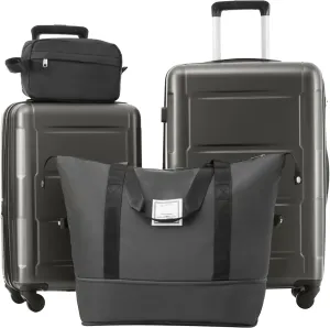 Lightweight Expandable Luggage Set with Spinner Wheels and Travel Bags, Dark Gray