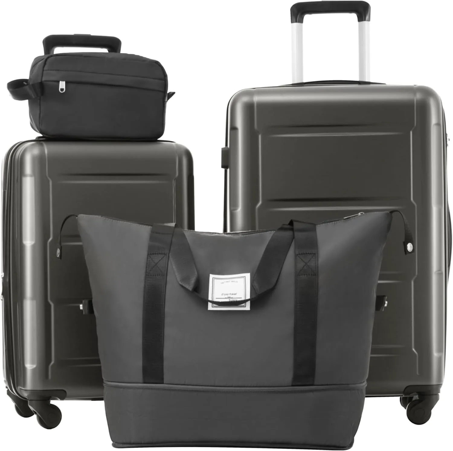 Lightweight Expandable Luggage Set with Spinner Wheels and Travel Bags, Dark Gray