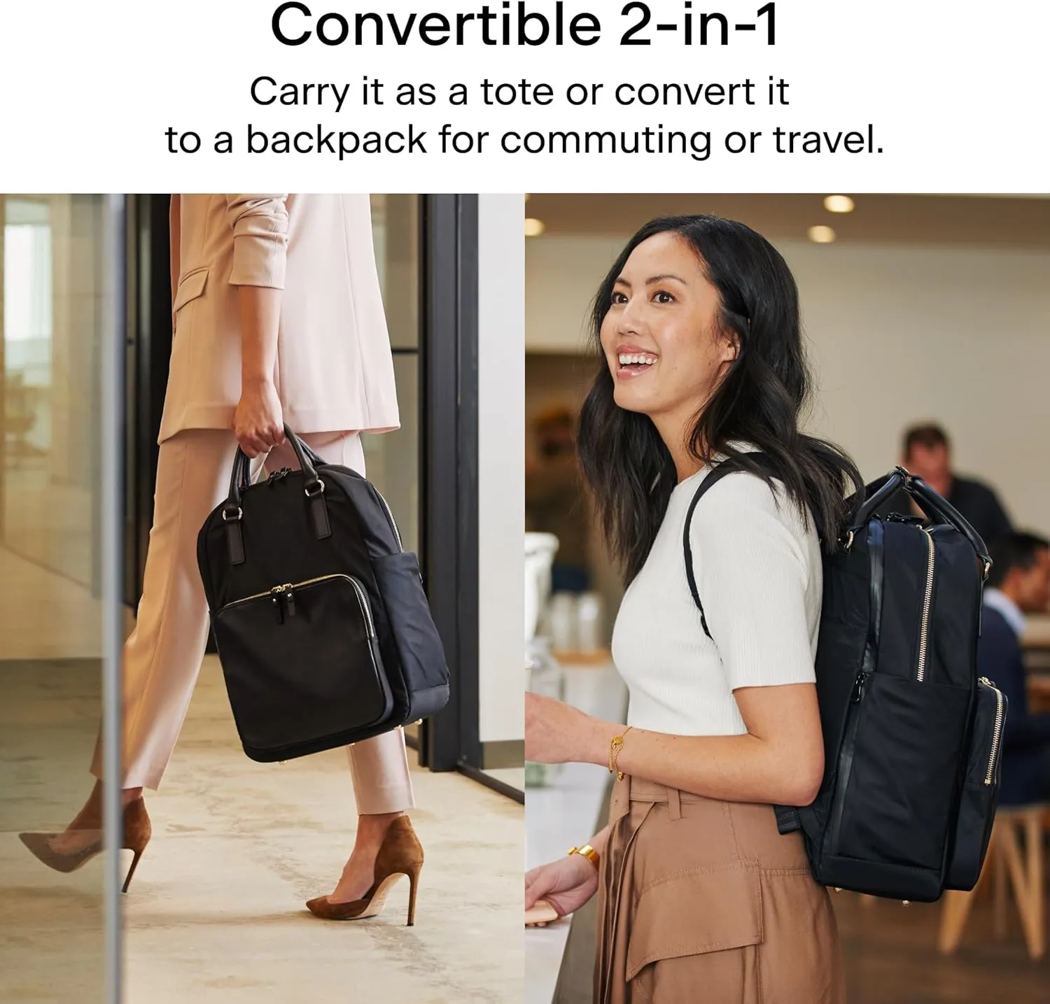 Lo & Sons Rowledge Backpack & Tote - Premium Travel Laptop Bag with 13" Laptop Compartment, Luggage Sleeve | Leather & Water Resistant Nylon | Chic Modern Bag for Women for Everyday, Work, Business
