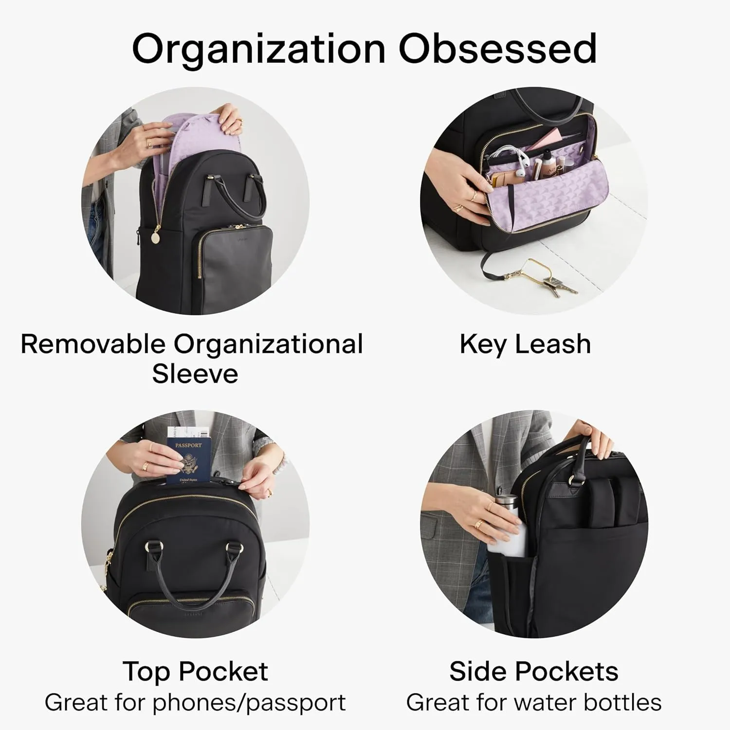 Lo & Sons Rowledge Backpack & Tote - Premium Travel Laptop Bag with 13" Laptop Compartment, Luggage Sleeve | Leather & Water Resistant Nylon | Chic Modern Bag for Women for Everyday, Work, Business