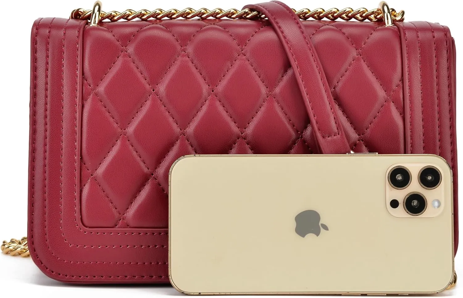 lola mae Crossbody Bags for Women Fashion Quilted Shoulder purse with Convertible Chain Strap Classic Satchel Handbag