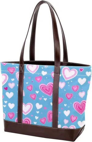 Love Pattern-1657 Tote Bags Durable Leather Canvas Purses and Handbags for Women Top Handle Shoulder Satchel Hobo Bags