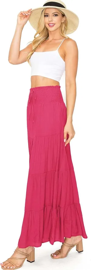 Love Tree Women's Juniors Classic Shirred Boho Midi Skirt