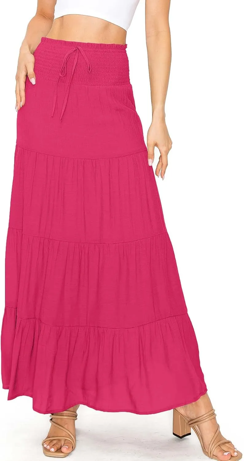 Love Tree Women's Juniors Classic Shirred Boho Midi Skirt