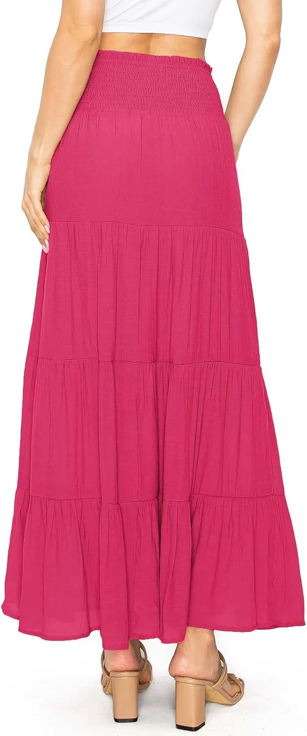 Love Tree Women's Juniors Classic Shirred Boho Midi Skirt