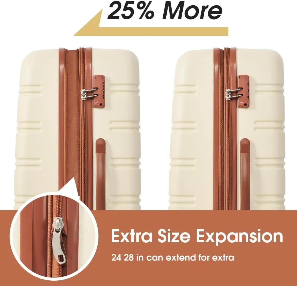 Luggage Sets 4 Pcs   Carry-On Bag, Spinner Suitcase with TSA Lock, Lightweight 16" 20" 24" 28" Luggage(Brown White)