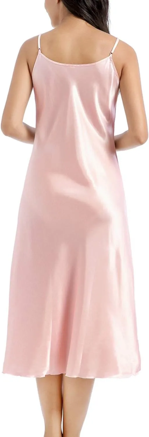 Lu's Chic Women's Satin Nightgown Spaghetti Strap Slip Nightdress Chemise Negligee Lingerie