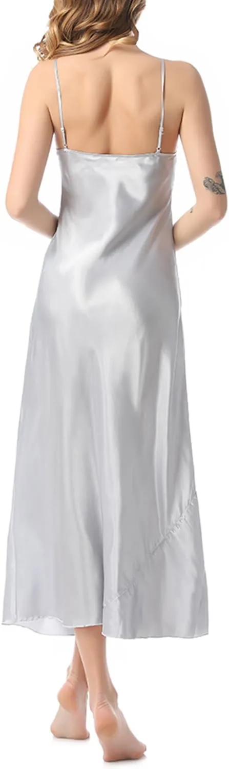 Lu's Chic Women's Satin Nightgown Spaghetti Strap Slip Nightdress Chemise Negligee Lingerie