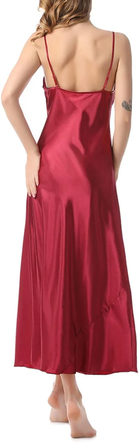 Lu's Chic Women's Satin Nightgown Spaghetti Strap Slip Nightdress Chemise Negligee Lingerie