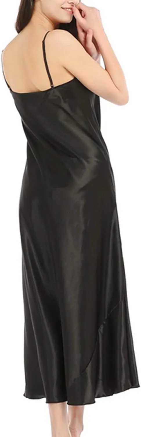 Lu's Chic Women's Satin Nightgown Spaghetti Strap Slip Nightdress Chemise Negligee Lingerie