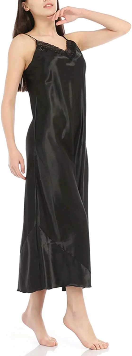 Lu's Chic Women's Satin Nightgown Spaghetti Strap Slip Nightdress Chemise Negligee Lingerie