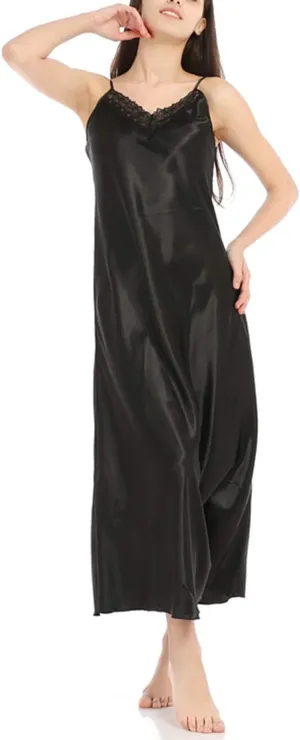 Lu's Chic Women's Satin Nightgown Spaghetti Strap Slip Nightdress Chemise Negligee Lingerie