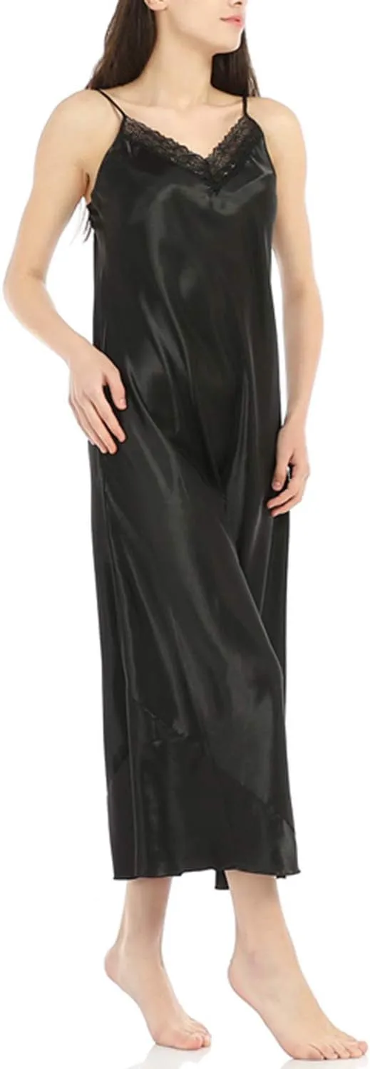 Lu's Chic Women's Satin Nightgown Spaghetti Strap Slip Nightdress Chemise Negligee Lingerie