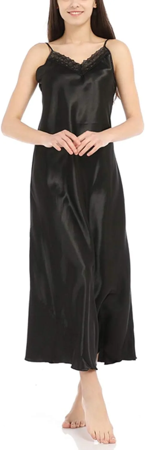 Lu's Chic Women's Satin Nightgown Spaghetti Strap Slip Nightdress Chemise Negligee Lingerie