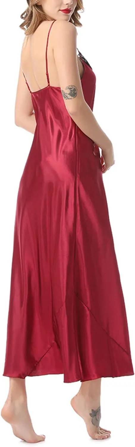 Lu's Chic Women's Satin Nightgown Spaghetti Strap Slip Nightdress Chemise Negligee Lingerie